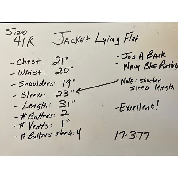 Jos A Bank 41R 32W Navy Blue Pinstripe 2 Piece Suit Jacket Pants Set - Picture 8 of 16